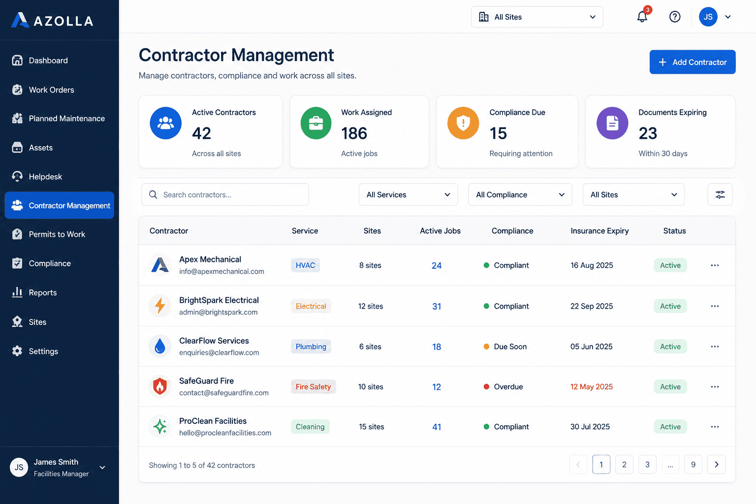 Azolla contractor management software for facilities teams