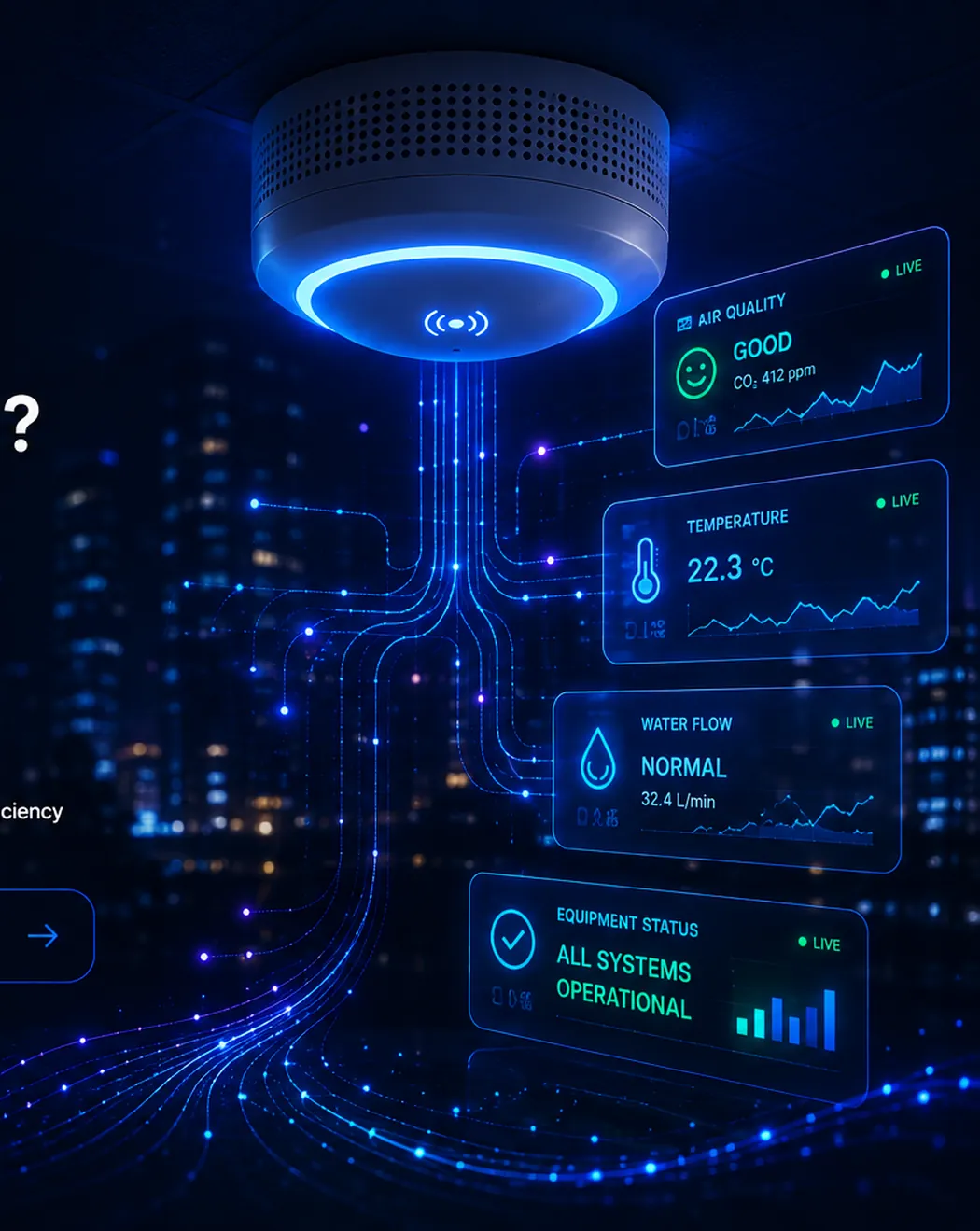 Azolla IoT predictive facilities management showing connected sensor data and real-time building monitoring