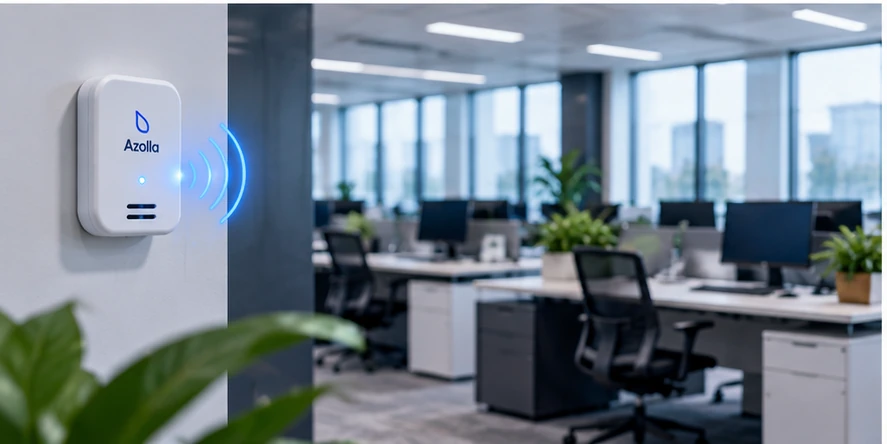IoT temperature and humidity monitoring sensor in a modern workplace