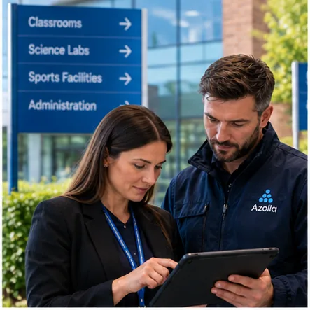 Education facilities team managing maintenance requests using facilities management software