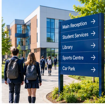 Students walking through a multi-site education campus managed with facilities management software