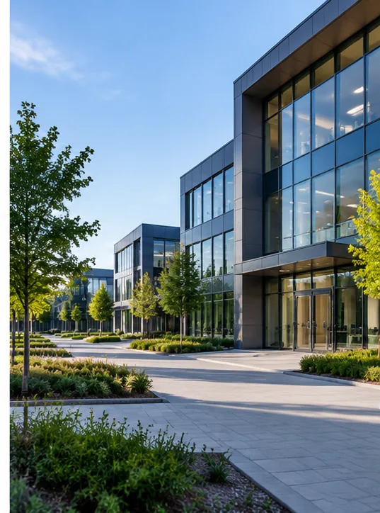 Modern commercial buildings managed using multi-site facilities management software