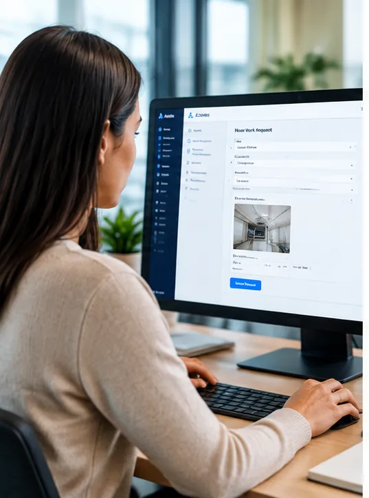 Person logging a maintenance request using facilities management software