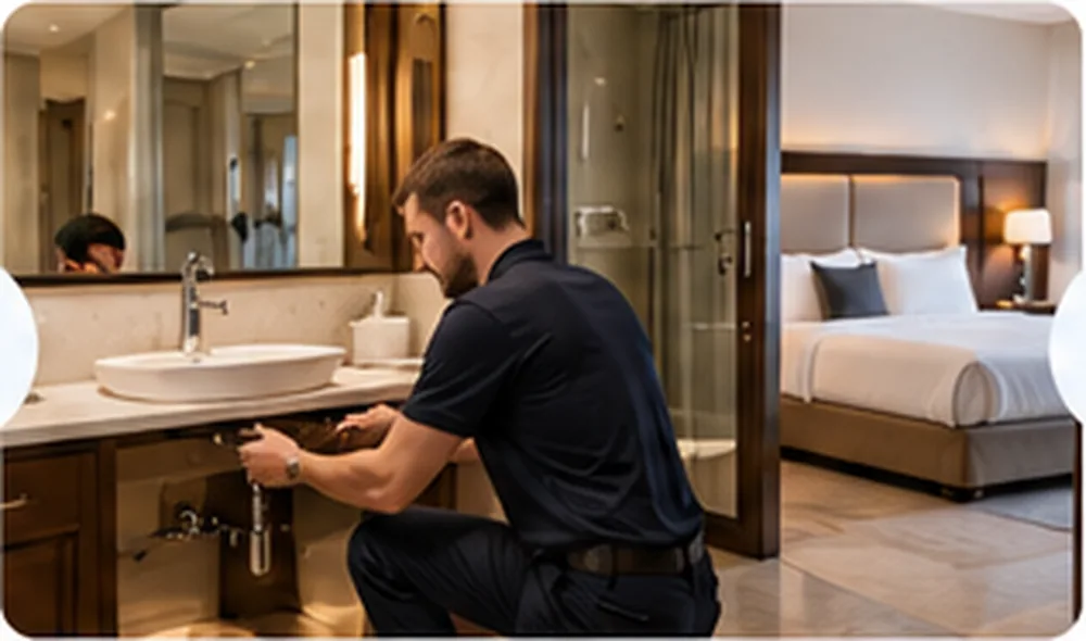 Hotel maintenance technician completing facilities work
