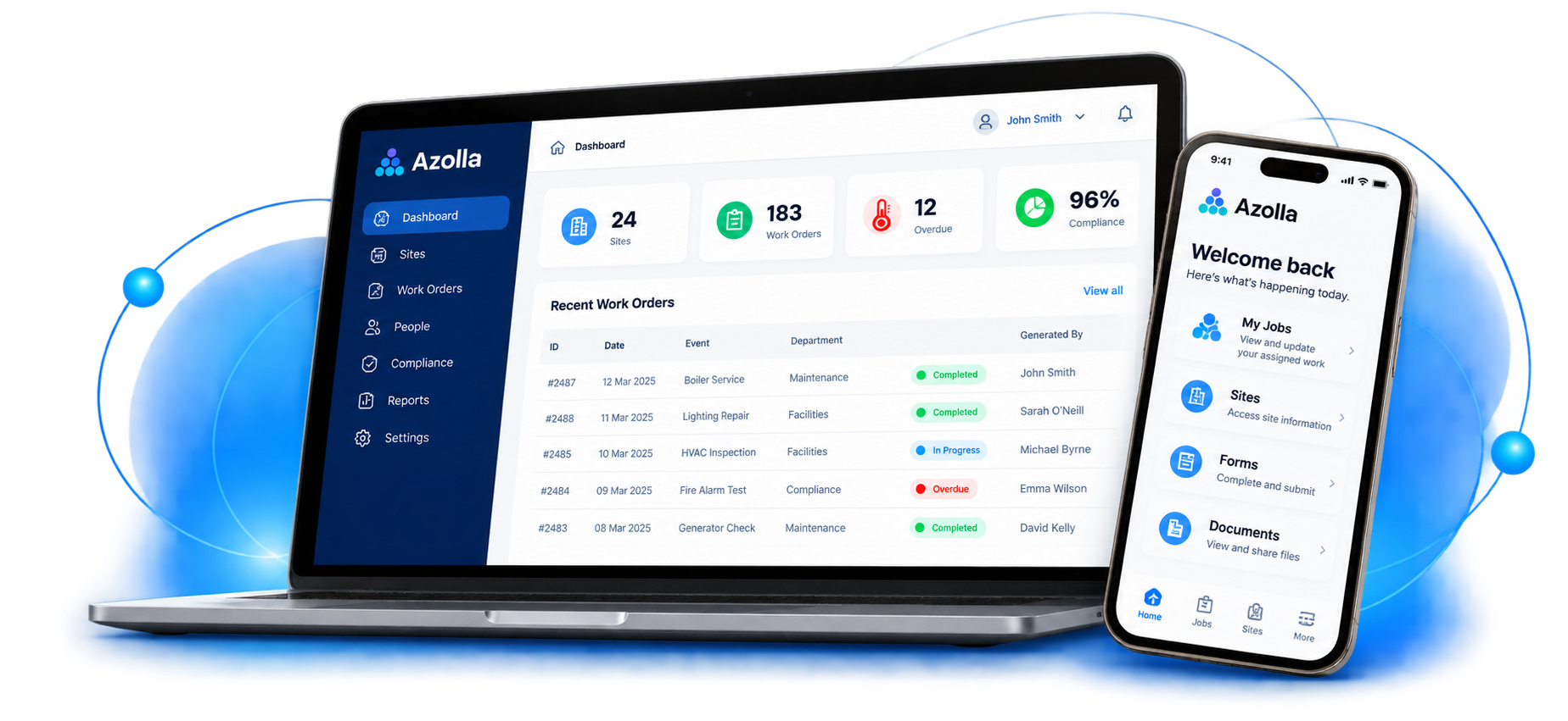 Azolla facilities management dashboard and MyAzolla mobile app